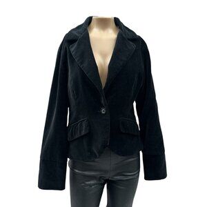 Vintage Black Velvet Blazer Jacket One Button Single-Breasted Minimalist Women 8